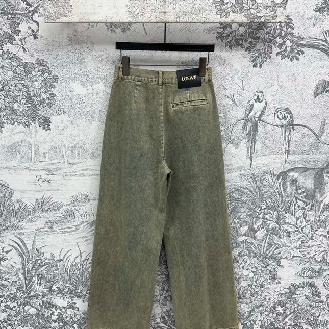 Loewe 25 Wide-leg Jeans Light Green-yellow Cotton