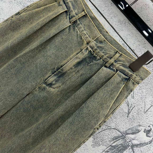 Loewe 25 Wide-leg Jeans Light Green-yellow Cotton