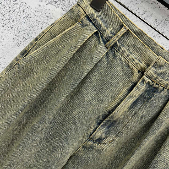 Loewe 25 Wide-leg Jeans Light Green-yellow Cotton