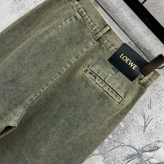 Loewe 25 Wide-leg Jeans Light Green-yellow Cotton