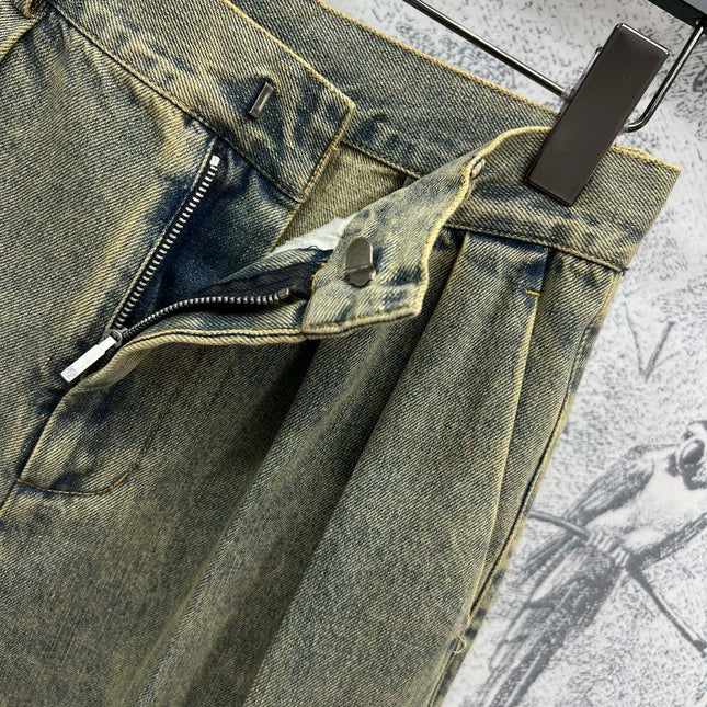 Loewe 25 Wide-leg Jeans Light Green-yellow Cotton