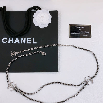 CHAIN BELT IN SILVER METAL INTERWOVEN WITH CALFSKIN STRAPS