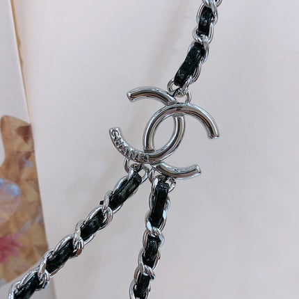 CHAIN BELT IN SILVER METAL INTERWOVEN WITH CALFSKIN STRAPS