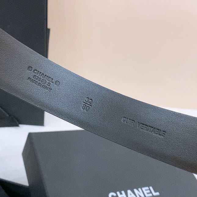 DOUBLE C BELT 30MM IN BLACK CALFSKIN GOLD BUCKLE EMBOSSED LOGO