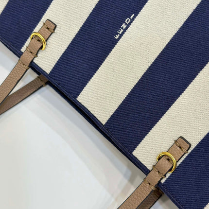 FENDI ROLL 22 TOTE BAG IN MIDNIGHT BLUE MIX WHITE CANVAS