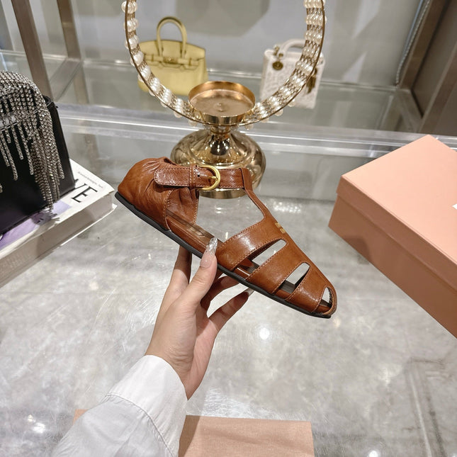 FISHERMAN BUCKLE SANDALS IN BROWN CALFSKIN