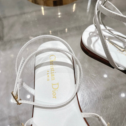 FLAT SANDALS 25S IN WHITE CALFSKIN RHINESTONES STRAP