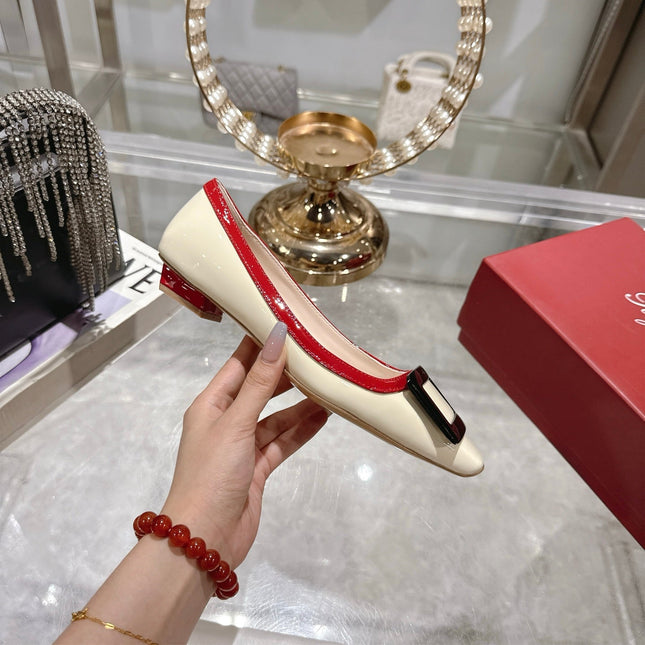 ROGER VIVIER 25S TROMPETTE BALLERINAS 25MM IN IVORY CALFSKIN