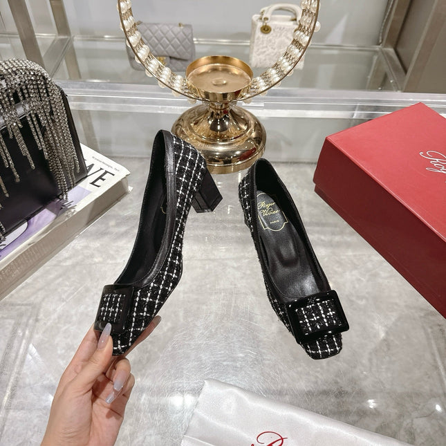 ROGER VIVIER 25S TROMPETTE BALLERINAS 45MM IN BLACK TWEED