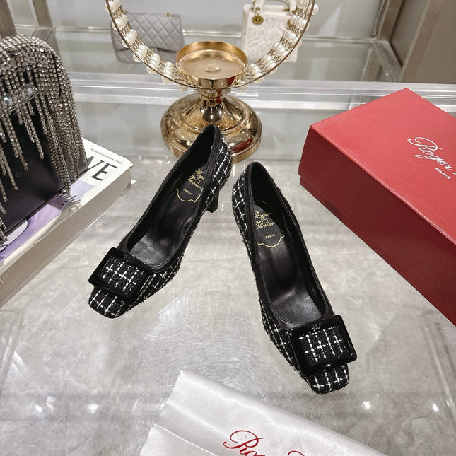 ROGER VIVIER 25S TROMPETTE BALLERINAS 75MM IN BLACK TWEED