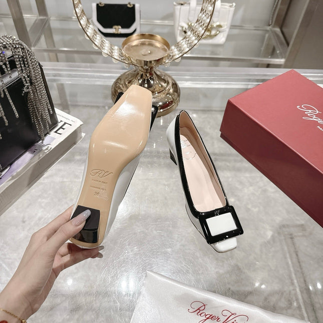 ROGER VIVIER 25S TROMPETTE BALLERINAS 45MM IN WHITE CALFSKIN