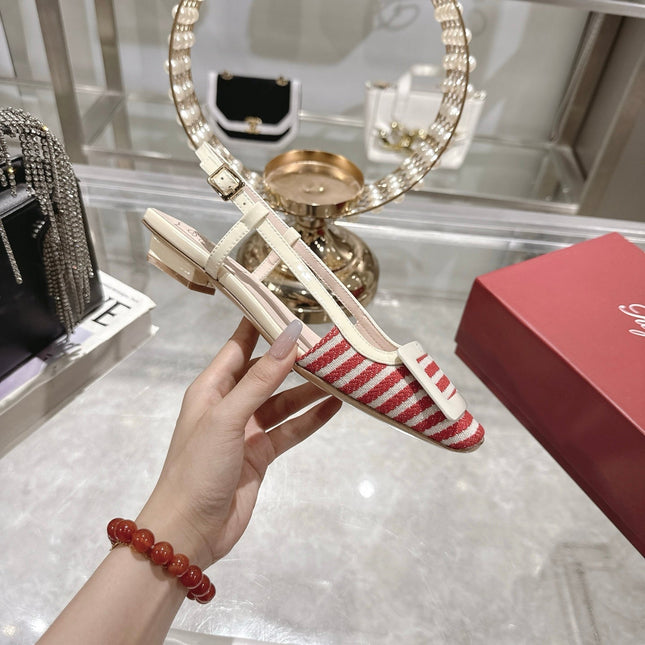 ROGER VIVIER 25S VIVIER SLINGBACK 25MM IN RED PLAID PATTERN CANVAS