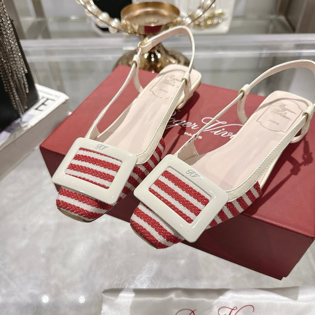 ROGER VIVIER 25S VIVIER SLINGBACK 25MM IN RED PLAID PATTERN CANVAS