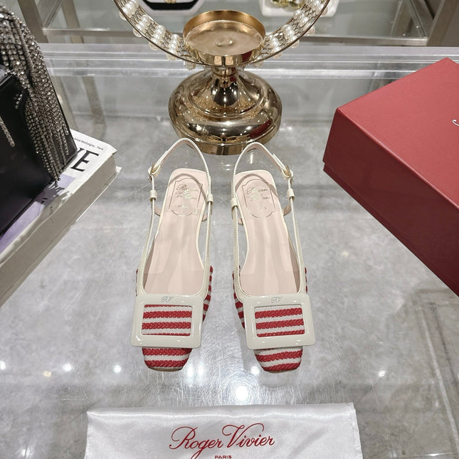 ROGER VIVIER 25S VIVIER SLINGBACK 25MM IN RED PLAID PATTERN CANVAS