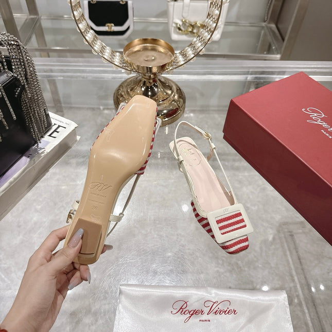 ROGER VIVIER 25S VIVIER SLINGBACK 25MM IN RED PLAID PATTERN CANVAS