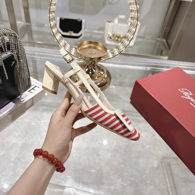ROGER VIVIER 25S VIVIER SLINGBACK 45MM IN RED PLAID PATTERN CANVAS