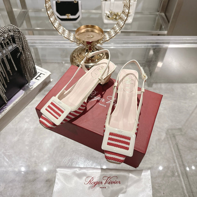 ROGER VIVIER 25S VIVIER SLINGBACK 45MM IN RED PLAID PATTERN CANVAS