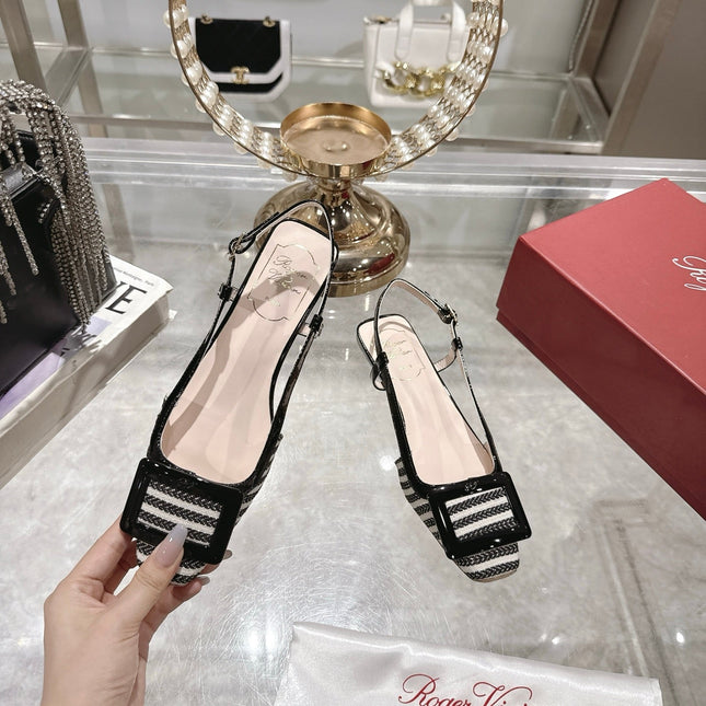 ROGER VIVIER 25S VIVIER SLINGBACK 25MM IN BLACK PLAID PATTERN CANVAS