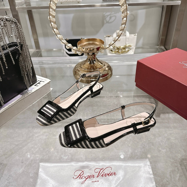 ROGER VIVIER 25S VIVIER SLINGBACK 25MM IN BLACK PLAID PATTERN CANVAS