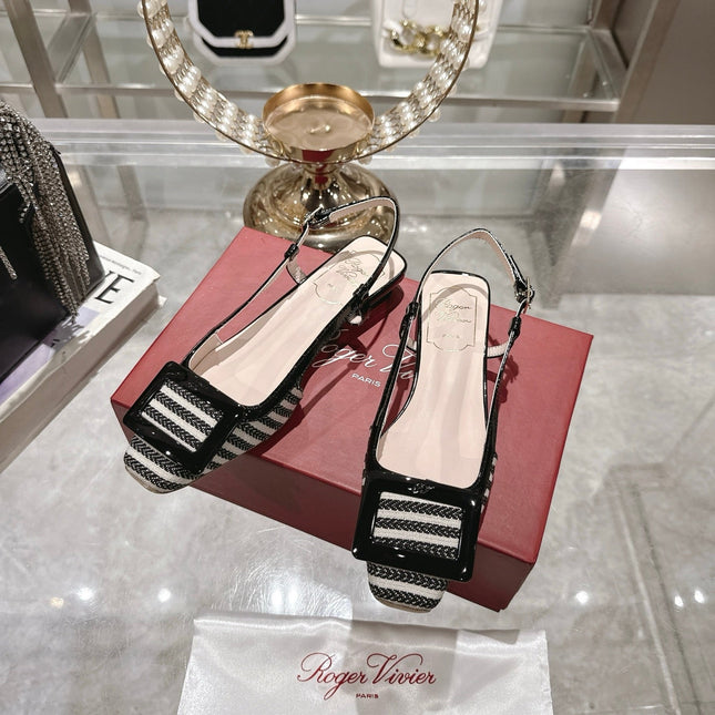 ROGER VIVIER 25S VIVIER SLINGBACK 25MM IN BLACK PLAID PATTERN CANVAS