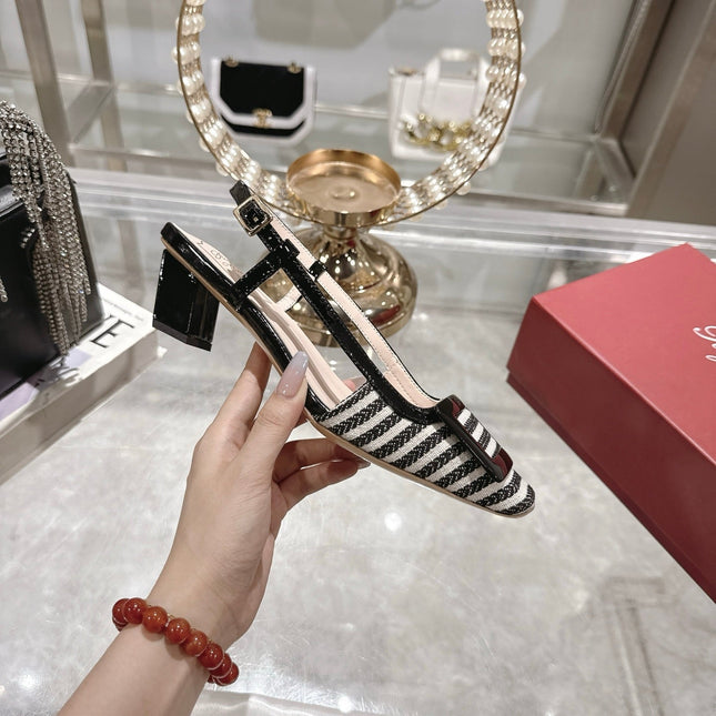 ROGER VIVIER 25S VIVIER SLINGBACK 45MM IN BLACK PLAID PATTERN CANVAS