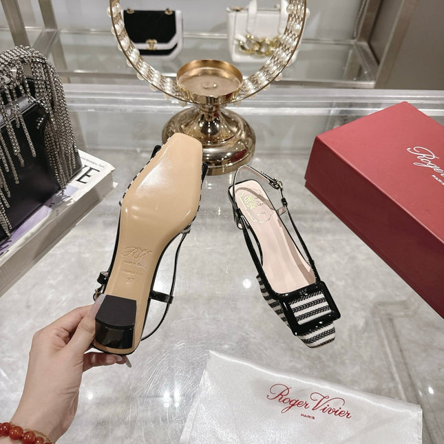 ROGER VIVIER 25S VIVIER SLINGBACK 45MM IN BLACK PLAID PATTERN CANVAS