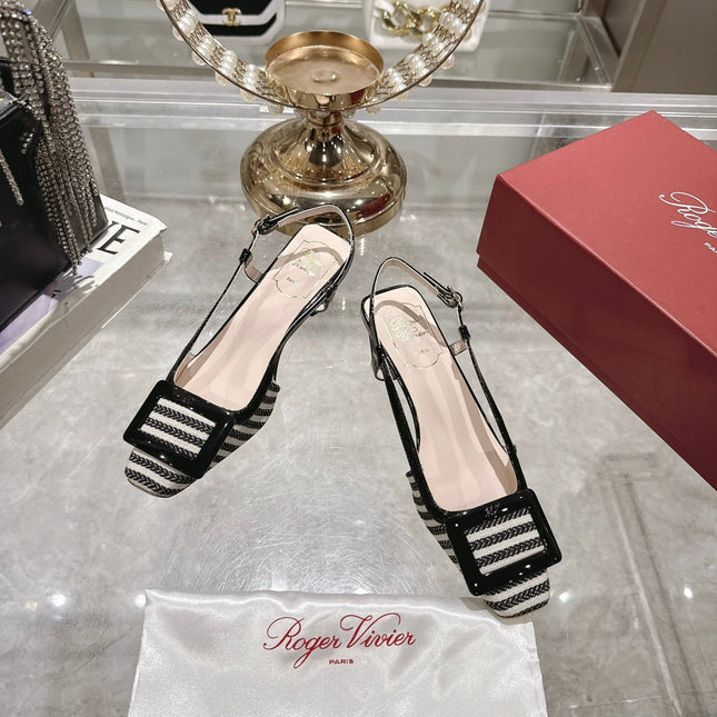 ROGER VIVIER 25S VIVIER SLINGBACK 45MM IN BLACK PLAID PATTERN CANVAS
