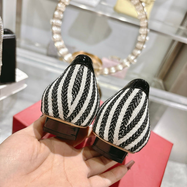 ROGER VIVIER 25S TROMPETTE BALLERINAS 25MM IN BLACK PLAID PATTERN CANVAS