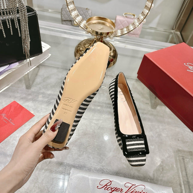 ROGER VIVIER 25S TROMPETTE BALLERINAS 25MM IN BLACK PLAID PATTERN CANVAS