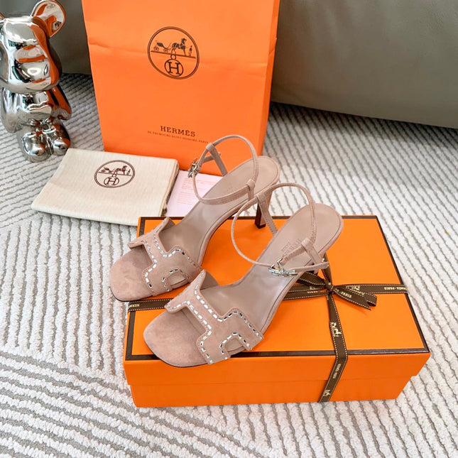 HIGH SANDAL 8.5 CM IN PEACH PINK SUEDE