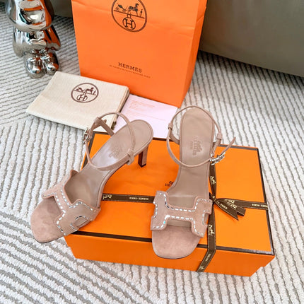 HIGH SANDAL 8.5 CM IN PEACH PINK SUEDE