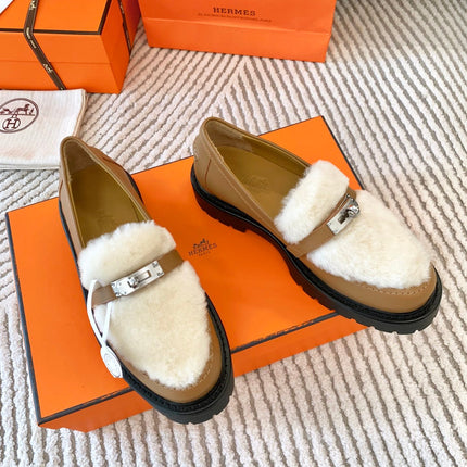 ICONE LOAFER IN PERU BROWN CALFSKIN WITH WHITE SHEARLING