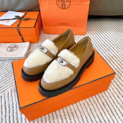ICONE LOAFER IN PERU BROWN CALFSKIN WITH WHITE SHEARLING