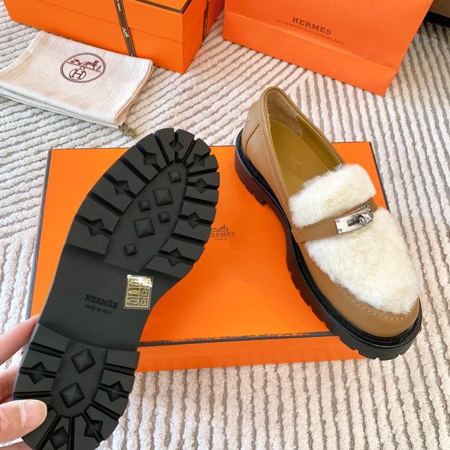 ICONE LOAFER IN PERU BROWN CALFSKIN WITH WHITE SHEARLING