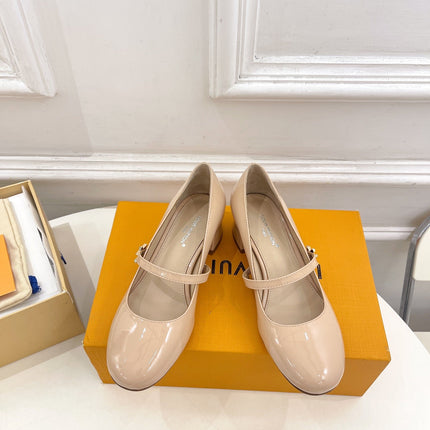 LV WOMEN ROMY HIGH BALLERINA IN GLOSSY BEIGE LAMBSKIN