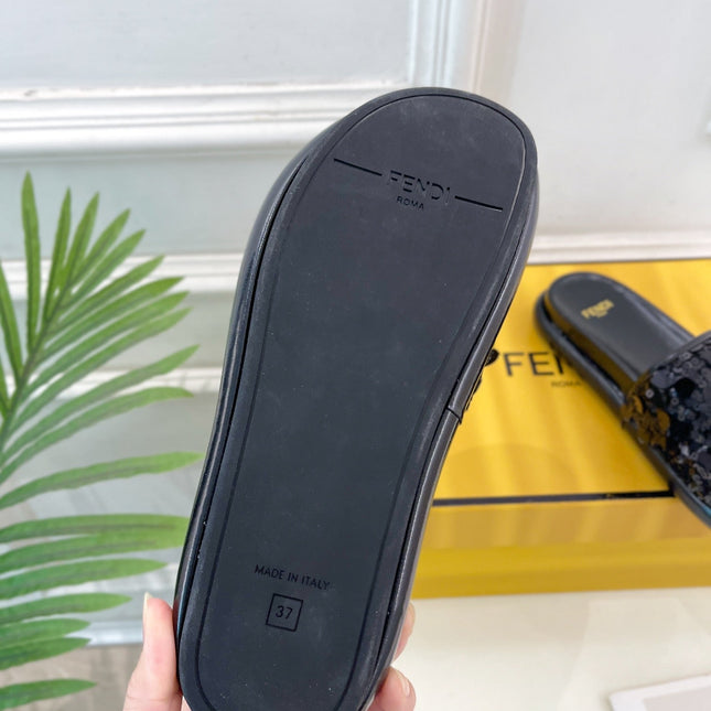 FENDI THICK SOLE 3 CM SEQUIN SLIPPER BLACK
