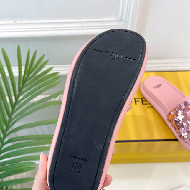 FENDI THICK SOLE 3 CM SEQUIN SLIPPER ROUGH PINK