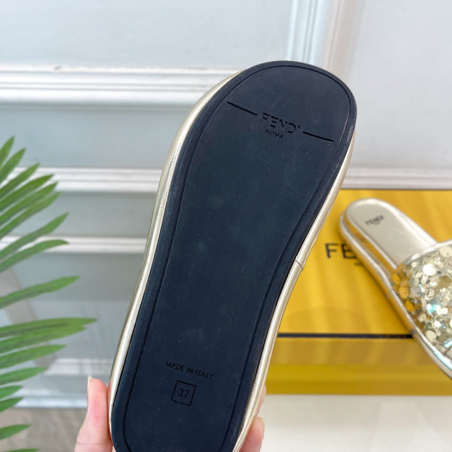 FENDI THICK SOLE 3 CM SEQUIN SLIPPER GOLDEN