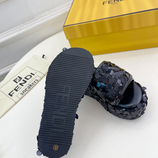 FENDI THICK SOLE 6 CM SEQUIN SLIPPER BLACK