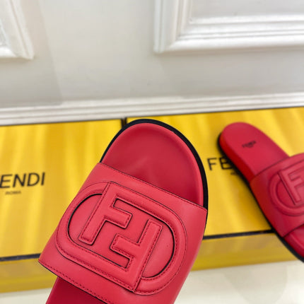 FENDI LOGO SLIDES IN CHERRY RED CALFSKIN