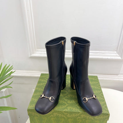 HORSEBIT ANKLE BOOTS 9.5CM IN BLACK SHEEPSKIN