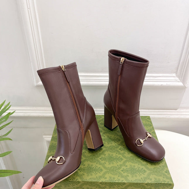 HORSEBIT ANKLE BOOTS 9.5CM IN WALNUT BROWN SHEEPSKIN