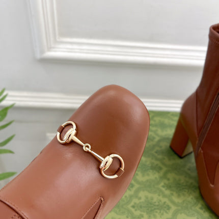 HORSEBIT ANKLE BOOTS 9.5CM IN CINNAMON BROWN SHEEPSKIN