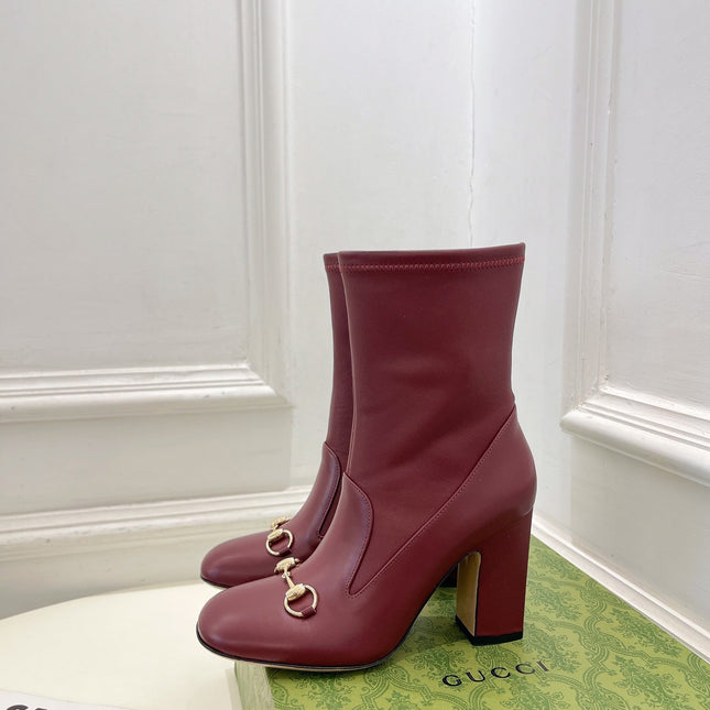 HORSEBIT ANKLE BOOTS 9.5CM IN BURGUNDY RED SHEEPSKIN