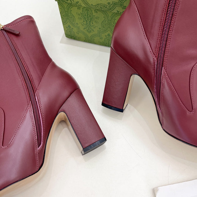 HORSEBIT ANKLE BOOTS 9.5CM IN BURGUNDY RED SHEEPSKIN