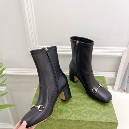 HORSEBIT ANKLE BOOTS 6.5CM IN BLACK SHEEPSKIN