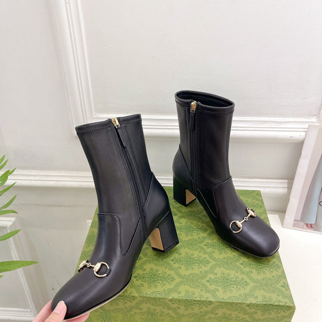 HORSEBIT ANKLE BOOTS 6.5CM IN BLACK SHEEPSKIN