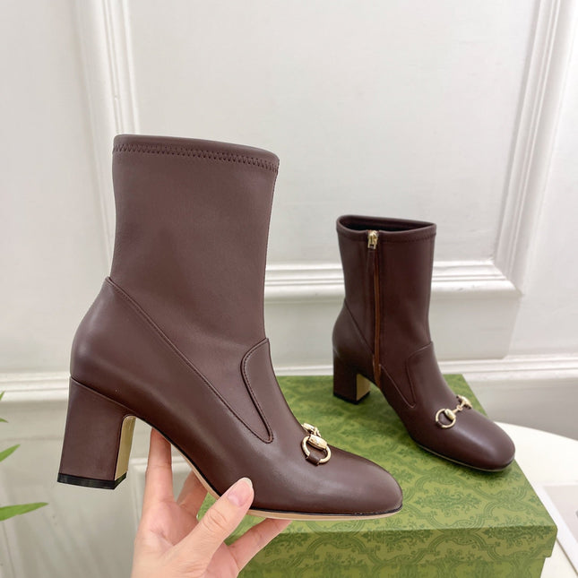 HORSEBIT ANKLE BOOTS 6.5CM IN WALNUT BROWN SHEEPSKIN