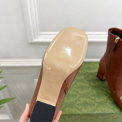 HORSEBIT ANKLE BOOTS 6.5CM IN CINNAMON BROWN SHEEPSKIN