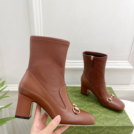 HORSEBIT ANKLE BOOTS 6.5CM IN CINNAMON BROWN SHEEPSKIN